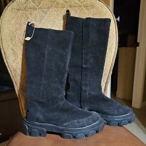 Farm Rio Anthropologie Black Knee High Tall Lug Sole Platform Boots Shoes Vegan